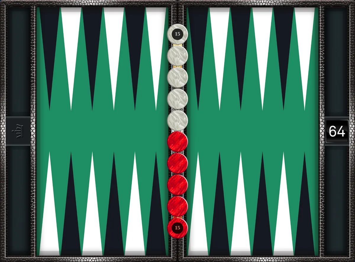 Acey-deucey starting position: the board is empty and all fifteen checkers per player wait to enter from the bar