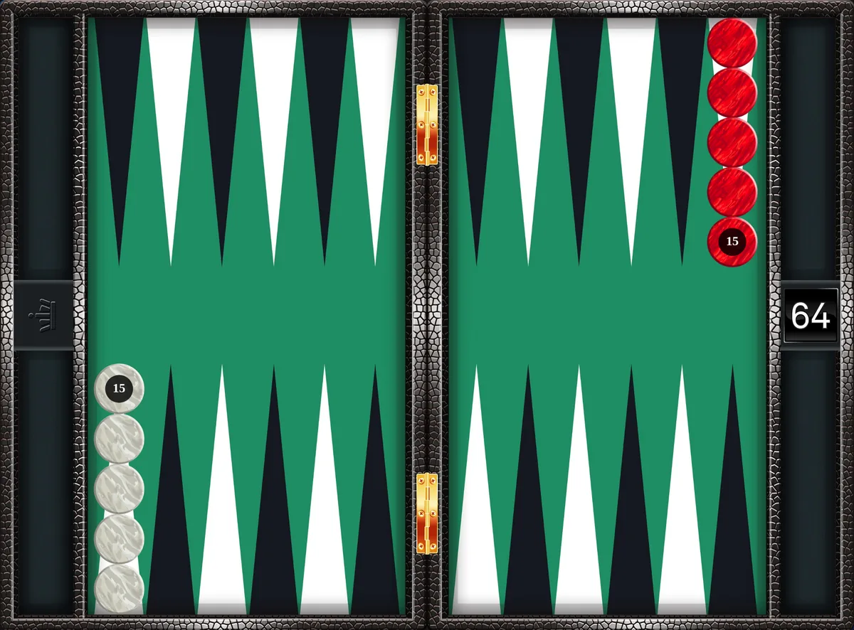 Fevga starting position: fifteen checkers at diagonally opposite corners, both players moving the same direction