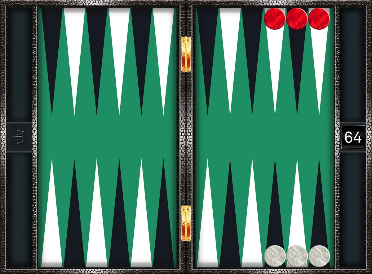 Hypergammon starting position diagram: three checkers per player, on the 24-, 23- and 22-points