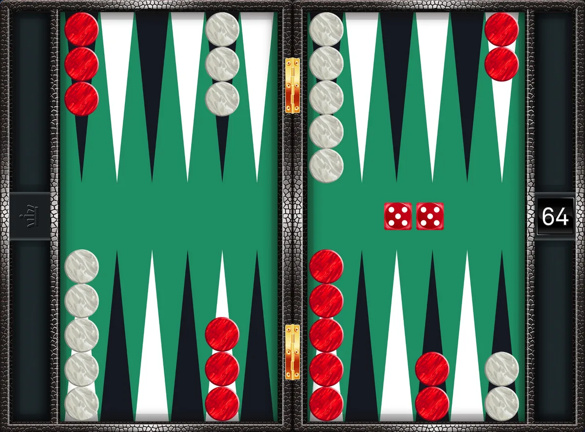Backgammon doubles 5-5 played from the standard setup: 13/3(2)