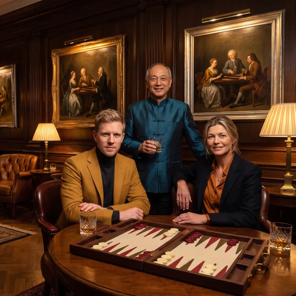 Membri del club GamesGrid al tavolo da backgammon